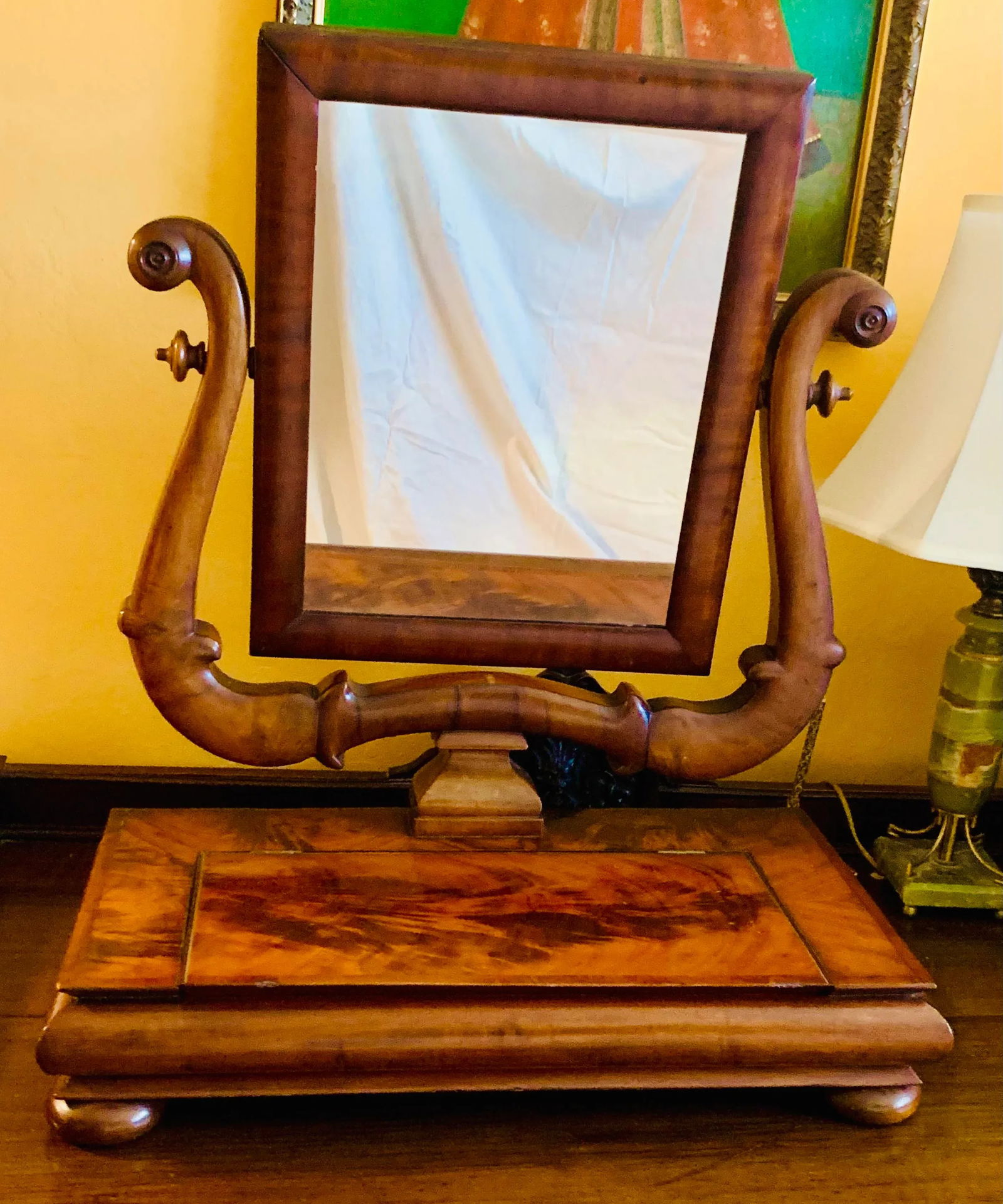 Antique Empire Mahogany Shaving Mirror - 13