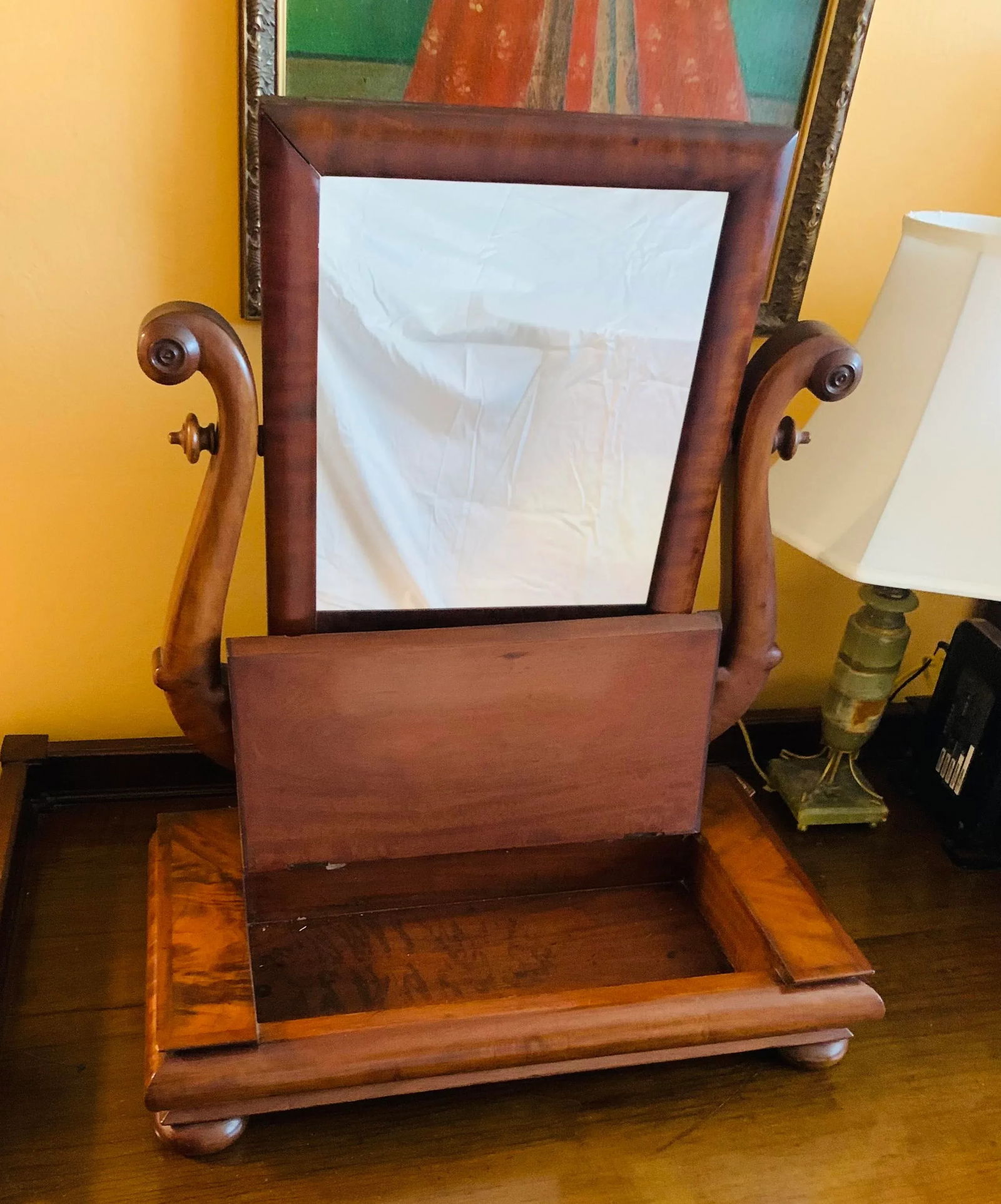 Antique Empire Mahogany Shaving Mirror - 4