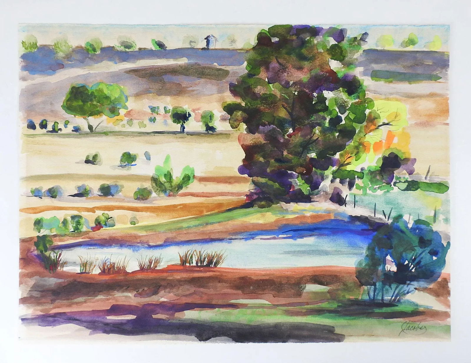 Vintage Plein Air Texas Landscape Watercolor Painting - 3