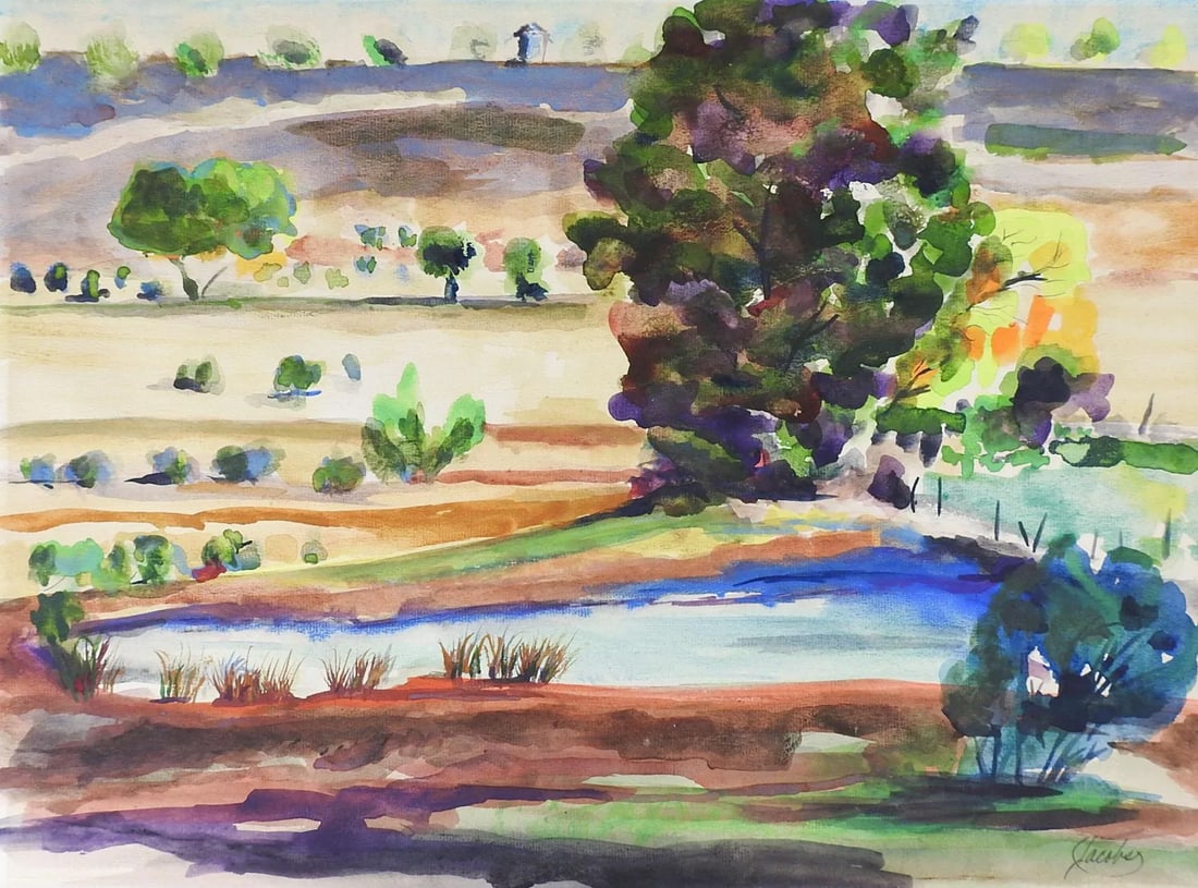 Vintage Plein Air Texas Landscape Watercolor Painting - 4