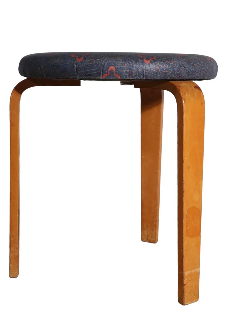 Vintage Aalto Stool Model 60 With Upholstered Top - 10
