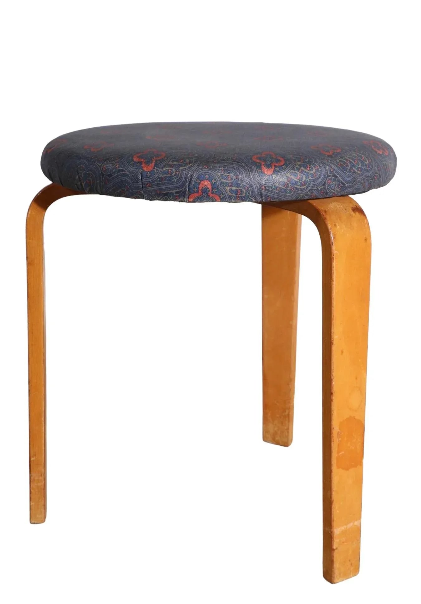 Vintage Aalto Stool Model 60 With Upholstered Top - 11