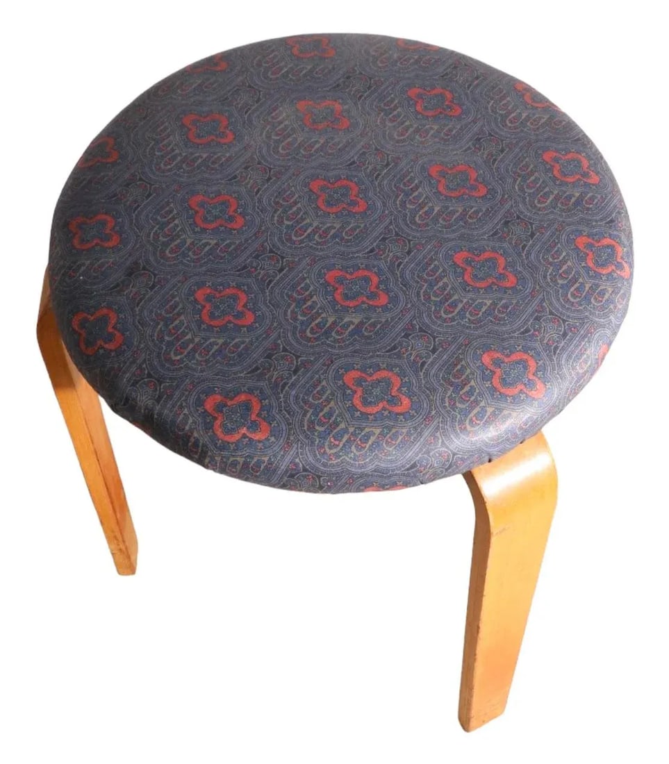 Vintage Aalto Stool Model 60 With Upholstered Top - 2