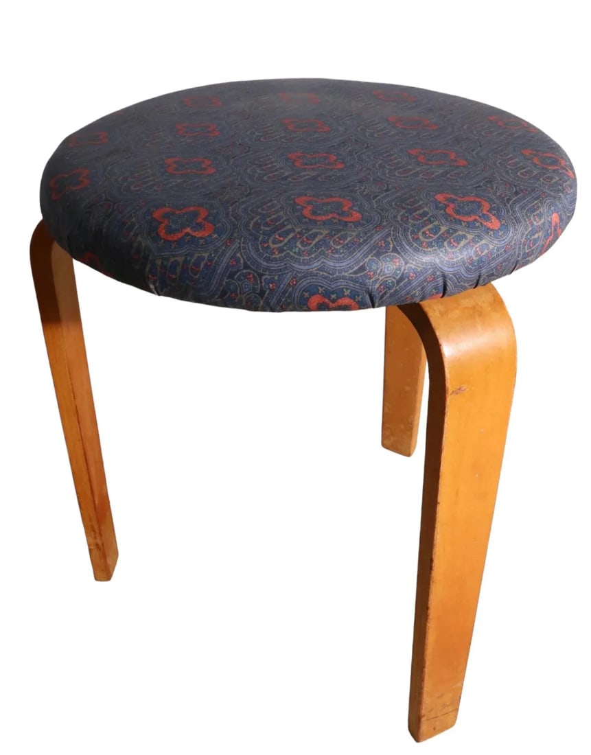 Vintage Aalto Stool Model 60 With Upholstered Top - 4