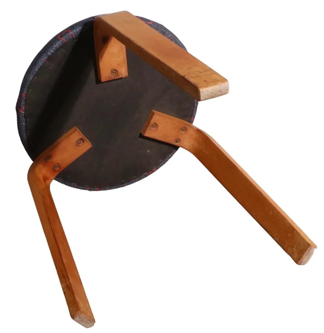 Vintage Aalto Stool Model 60 With Upholstered Top - 6