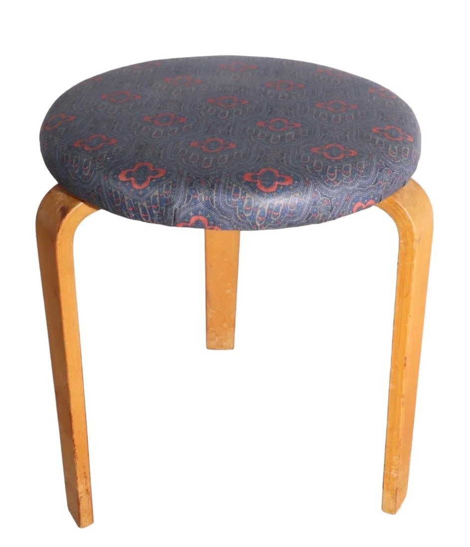 Vintage Aalto Stool Model 60 With Upholstered Top - 8