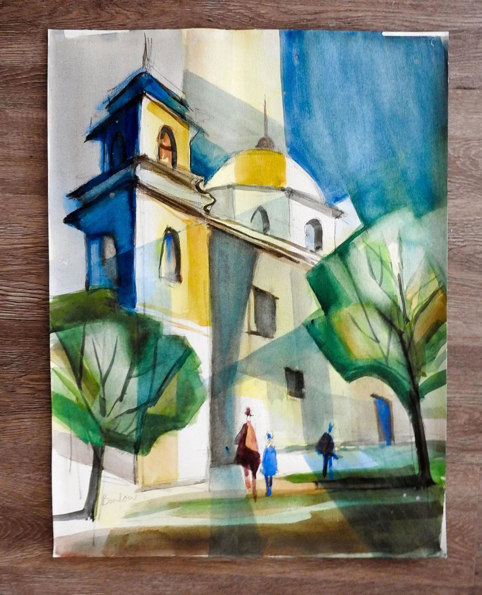 Vintage Mid Century Mission San Jose San Antonio Texas Watercolor Painting - 3