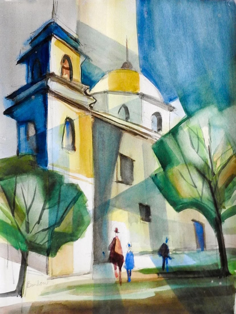 Vintage Mid Century Mission San Jose San Antonio Texas Watercolor Painting - 4