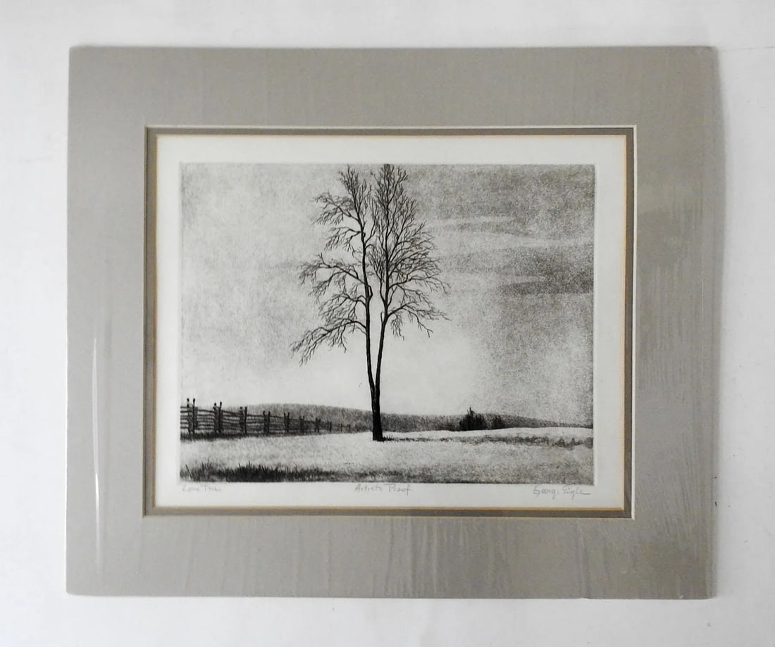 Vintage Mid Century Lone Tree Landscape Etching - 5
