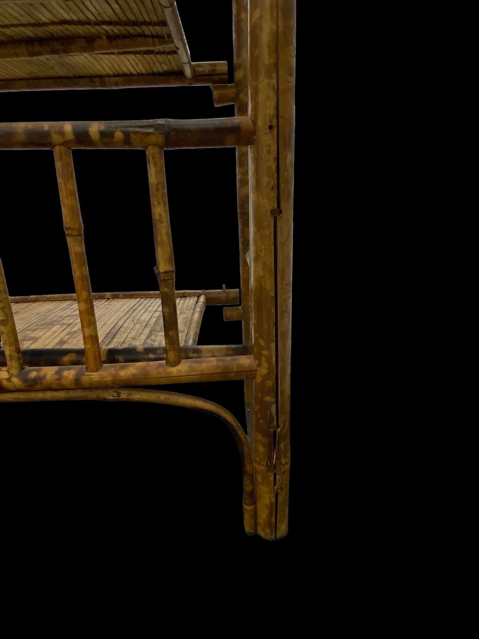 1970s Tall Vintage Burnt Bamboo Faux Tortoise Shell Four Shelf Etagere - 12