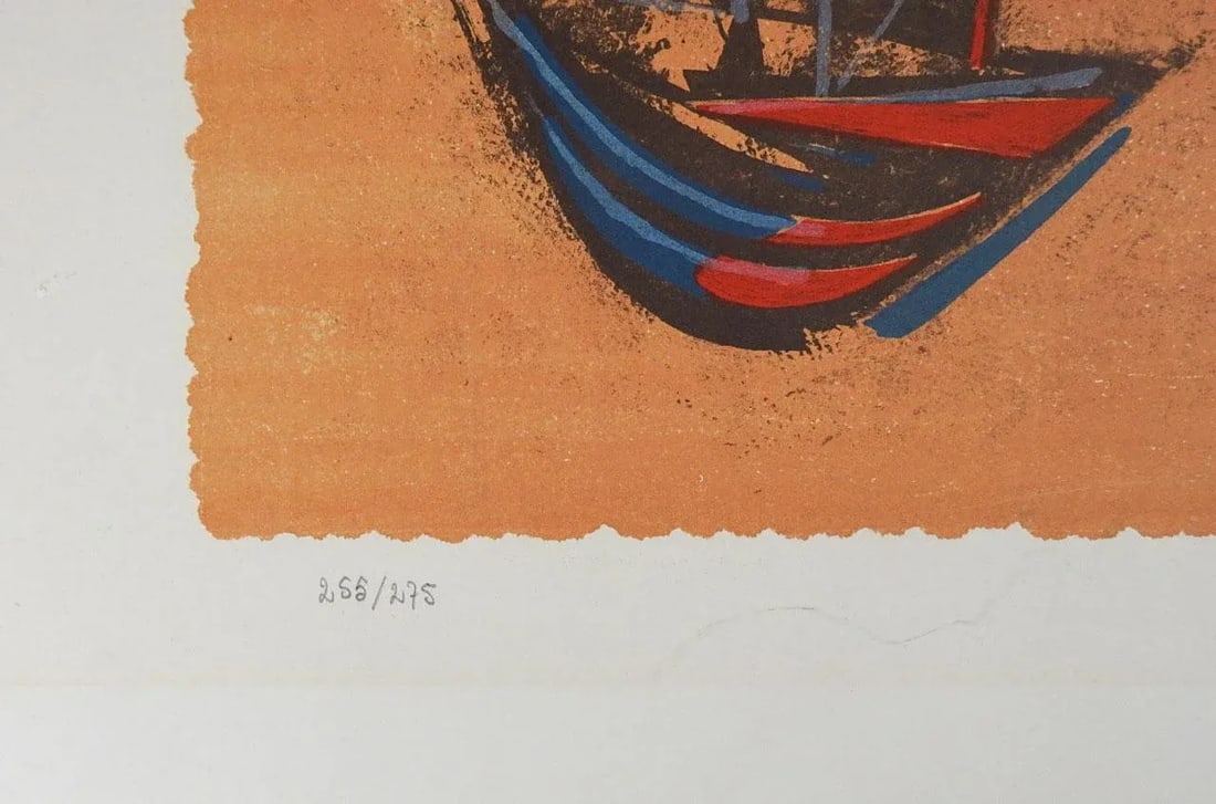 Vintage Mid Century Modern Abstract Ships Lithograph - 3