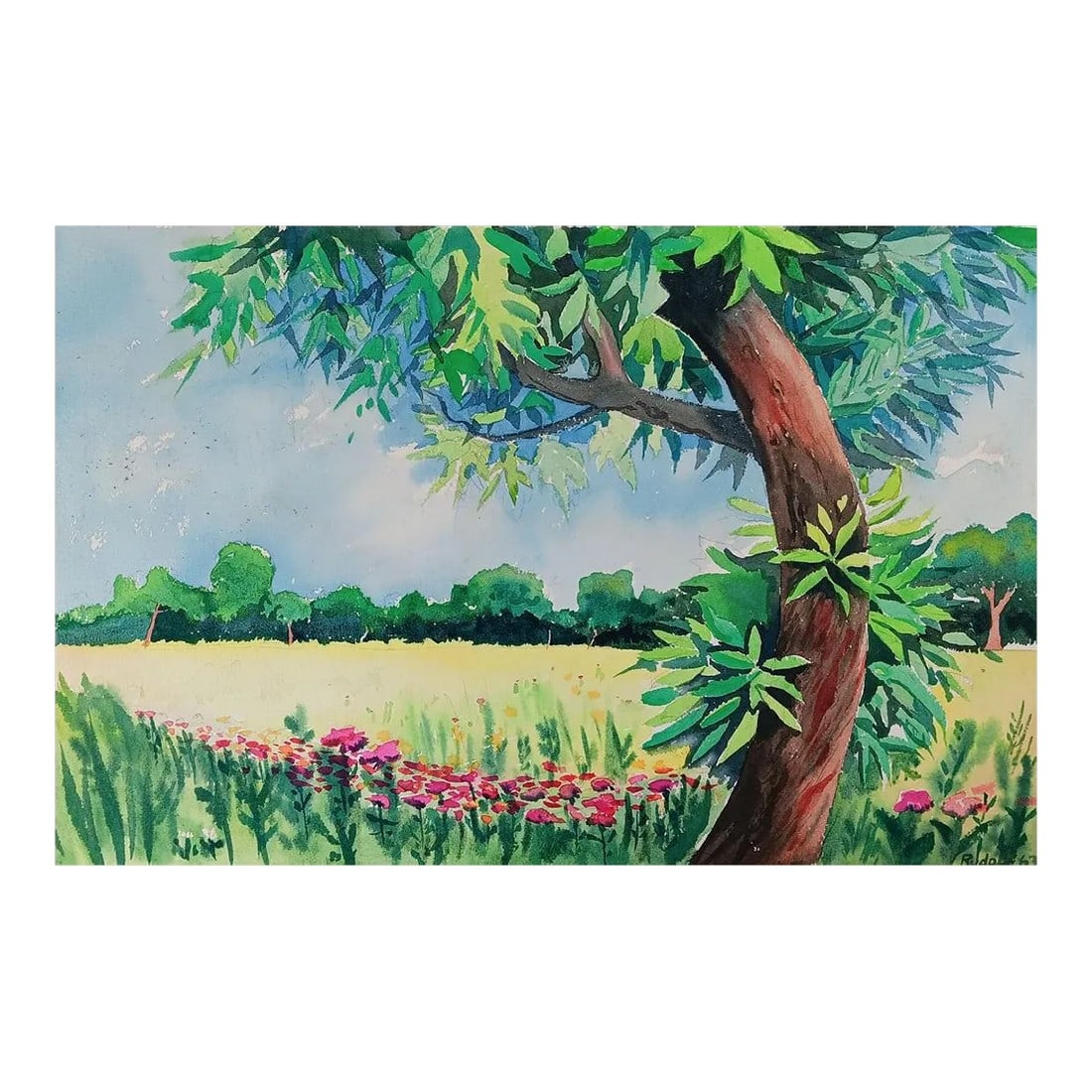 Vintage 1963 West Texas Landscape Watercolor Painting: Vintage mid 20th century watercolor on paper landscape painting. Signed Rudolph, dated 1963 and titled West Texas lower right corner. Unframed, age toning. Condition: Alterations: Original