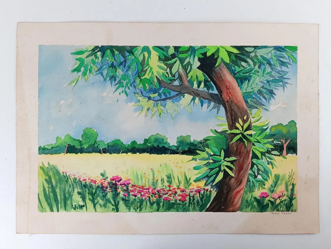 Vintage 1963 West Texas Landscape Watercolor Painting - 3