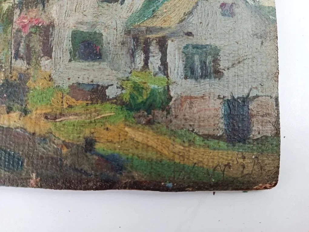 Vintage 1925 William Woodward Farmhouse Painting - 2