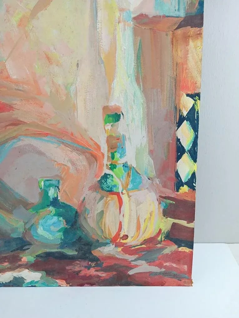 Vintage 1961 Mid Century Bold Abstract Bottle Still Life Painting - 2