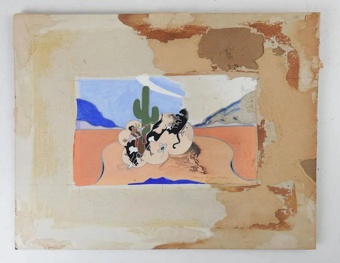 Vintage Distressed Edward Dawson Watson Cowboy Painting - 3