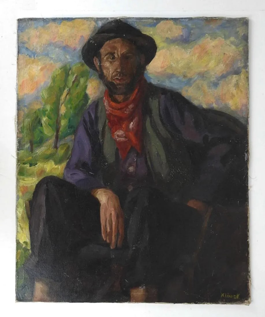 Vintage Continental Working Man Portrait Painting - 3