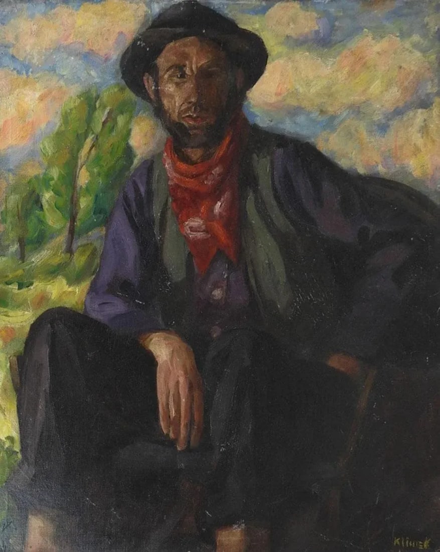 Vintage Continental Working Man Portrait Painting - 8