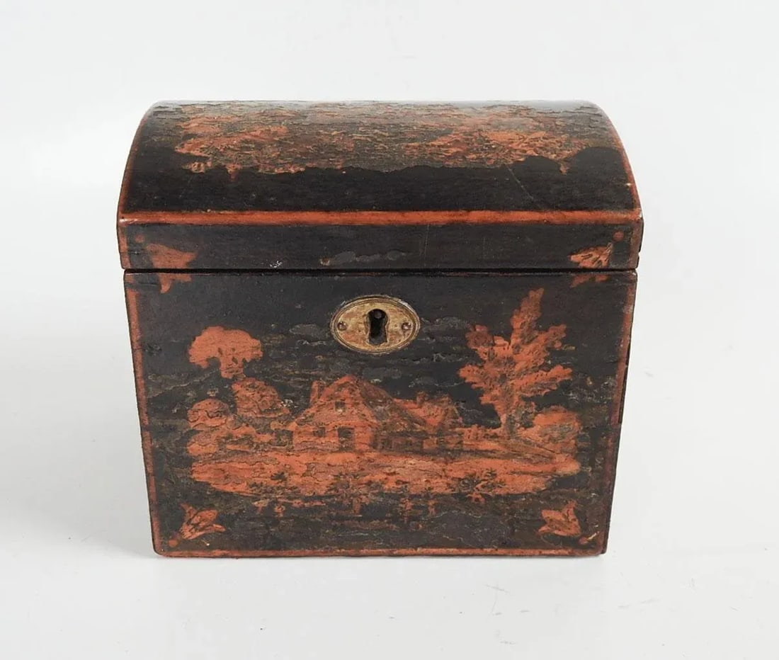 Antique Pastoral Scene Tea Caddy Box - 13