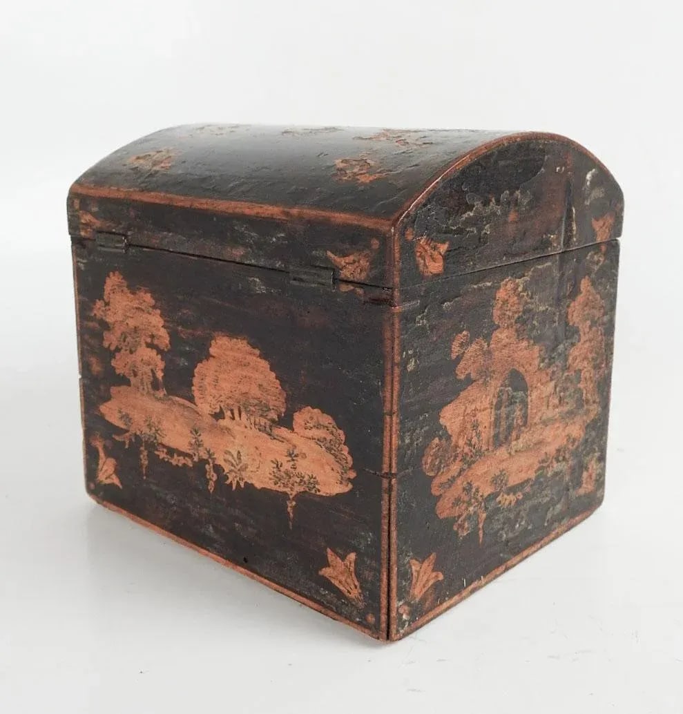 Antique Pastoral Scene Tea Caddy Box - 2