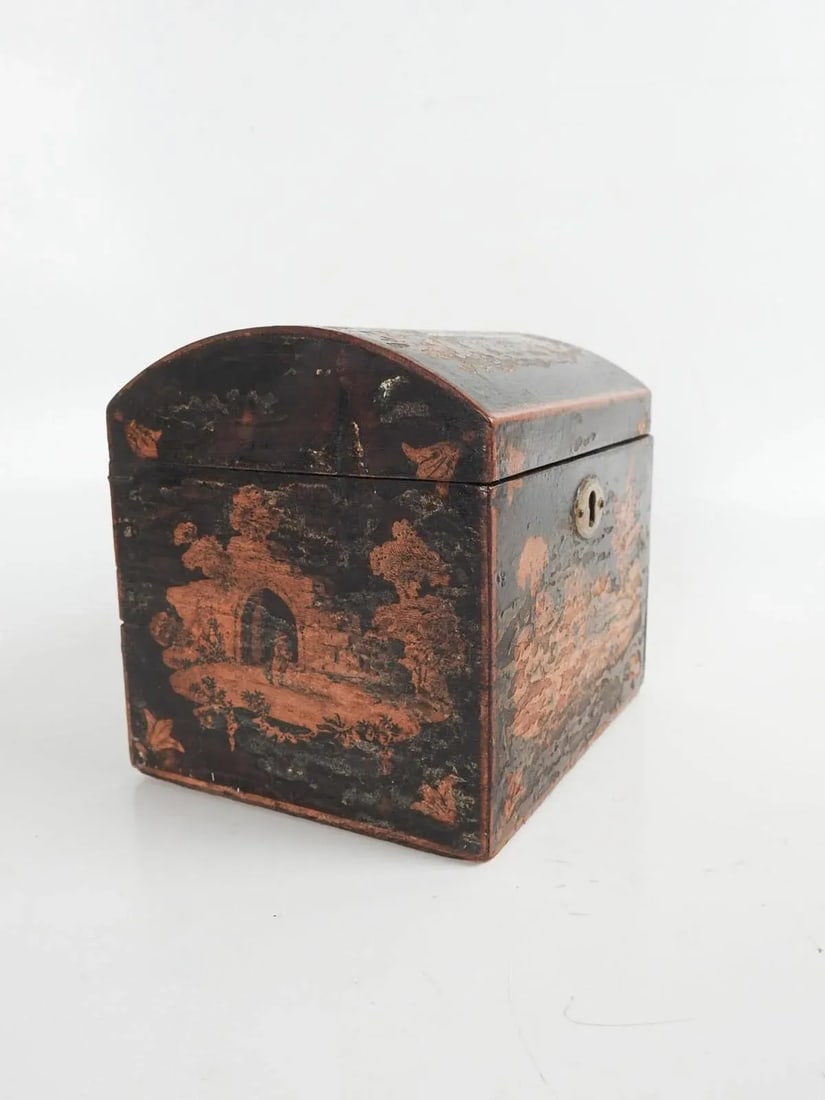Antique Pastoral Scene Tea Caddy Box - 3