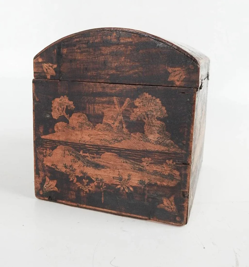 Antique Pastoral Scene Tea Caddy Box - 6