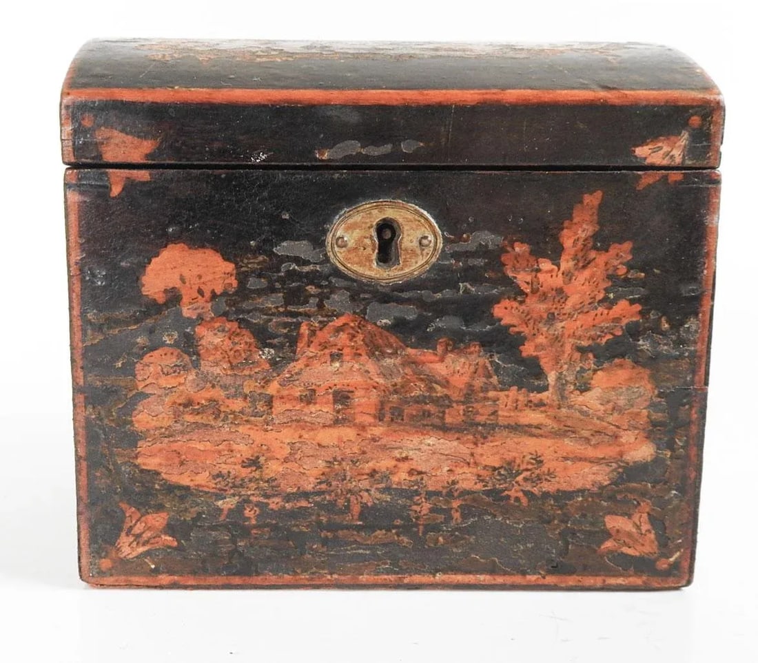 Antique Pastoral Scene Tea Caddy Box - 7