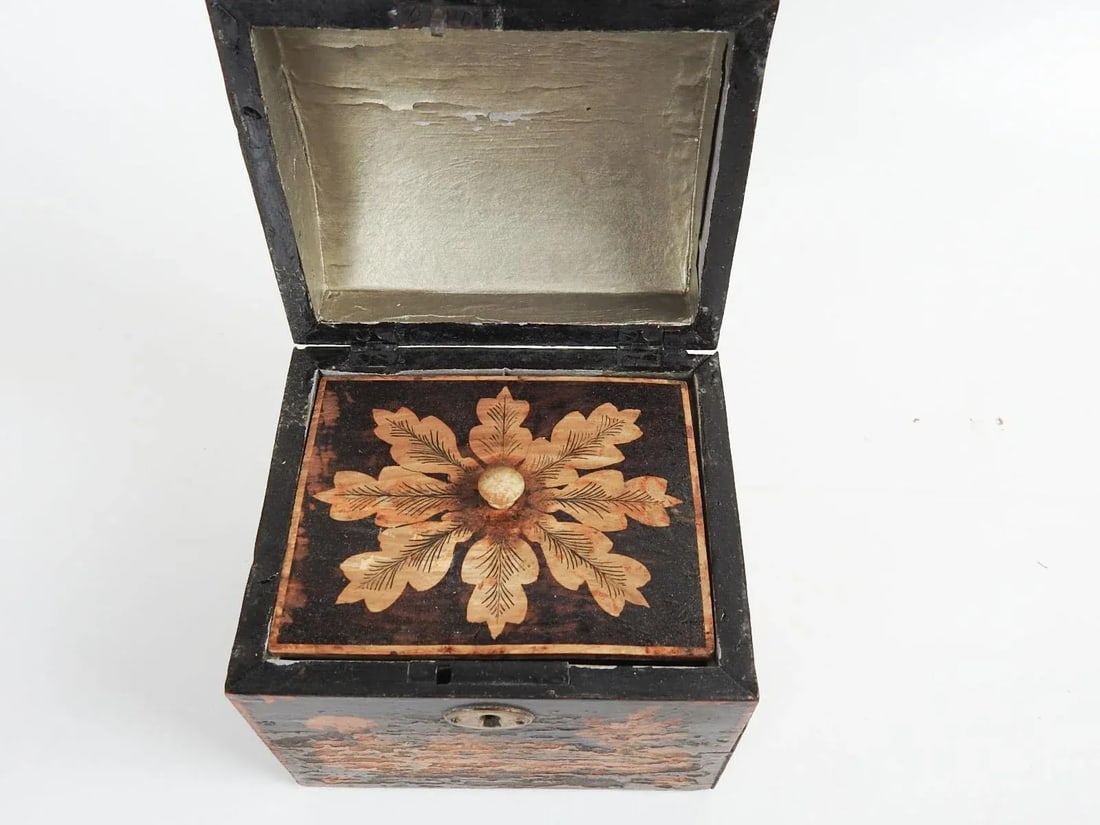 Antique Pastoral Scene Tea Caddy Box - 9