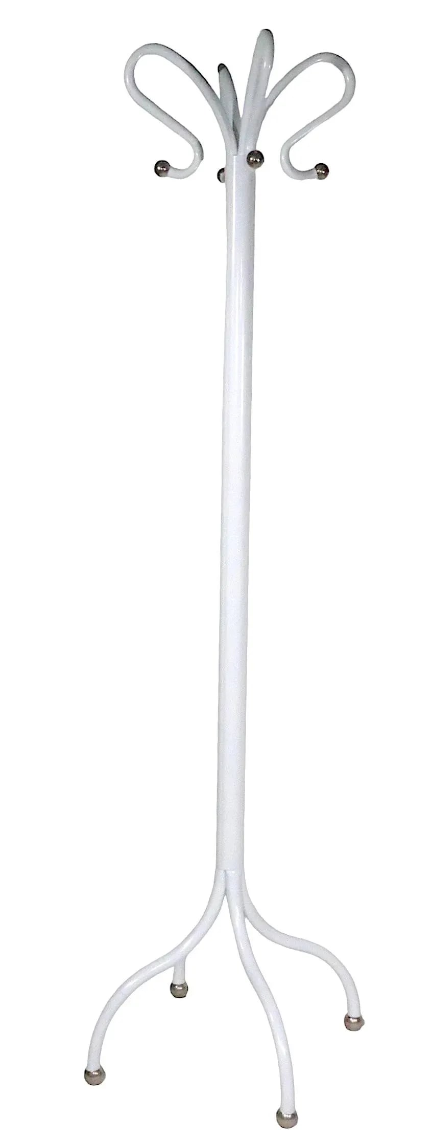 Four Hook Coat Rack Stand Newly Powder Coated to Bright White With Chrome Ball Fittings C 1930/1950' - 10