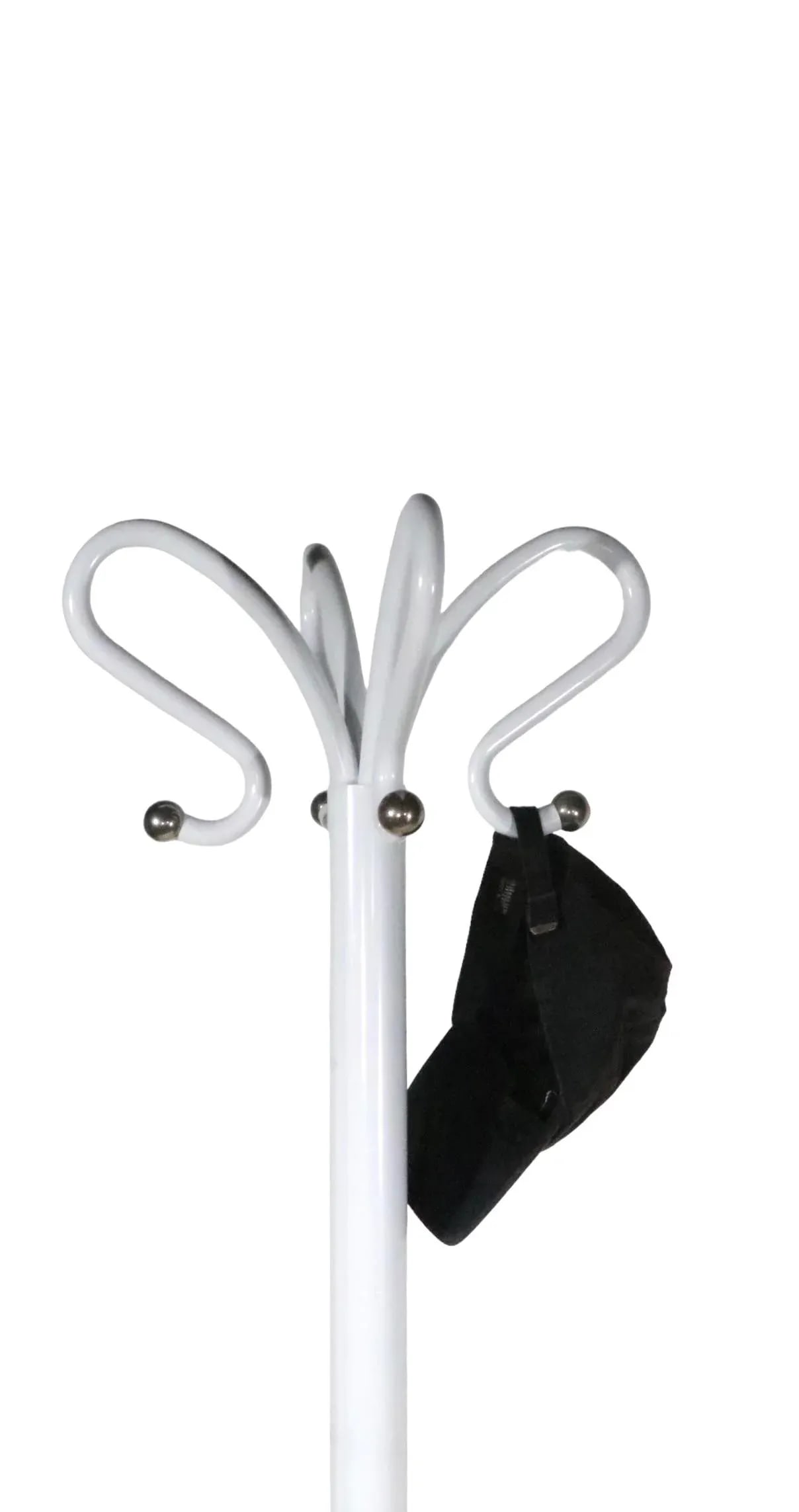 Four Hook Coat Rack Stand Newly Powder Coated to Bright White With Chrome Ball Fittings C 1930/1950' - 2