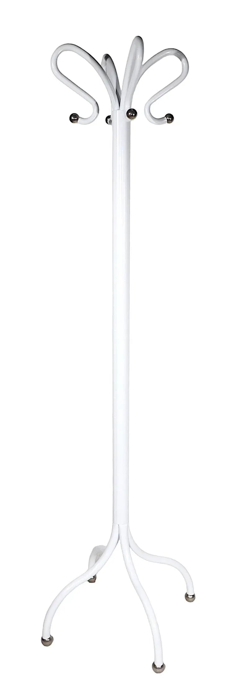 Four Hook Coat Rack Stand Newly Powder Coated to Bright White With Chrome Ball Fittings C 1930/1950' - 9