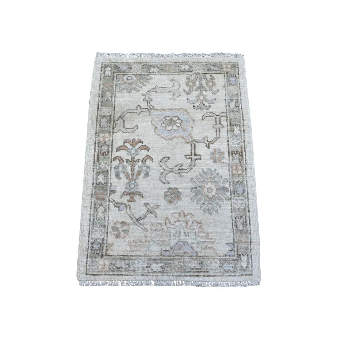 Sand White Afghan Angora Oushak Hand Knotted Mat Oriental Rug (1 of 6)