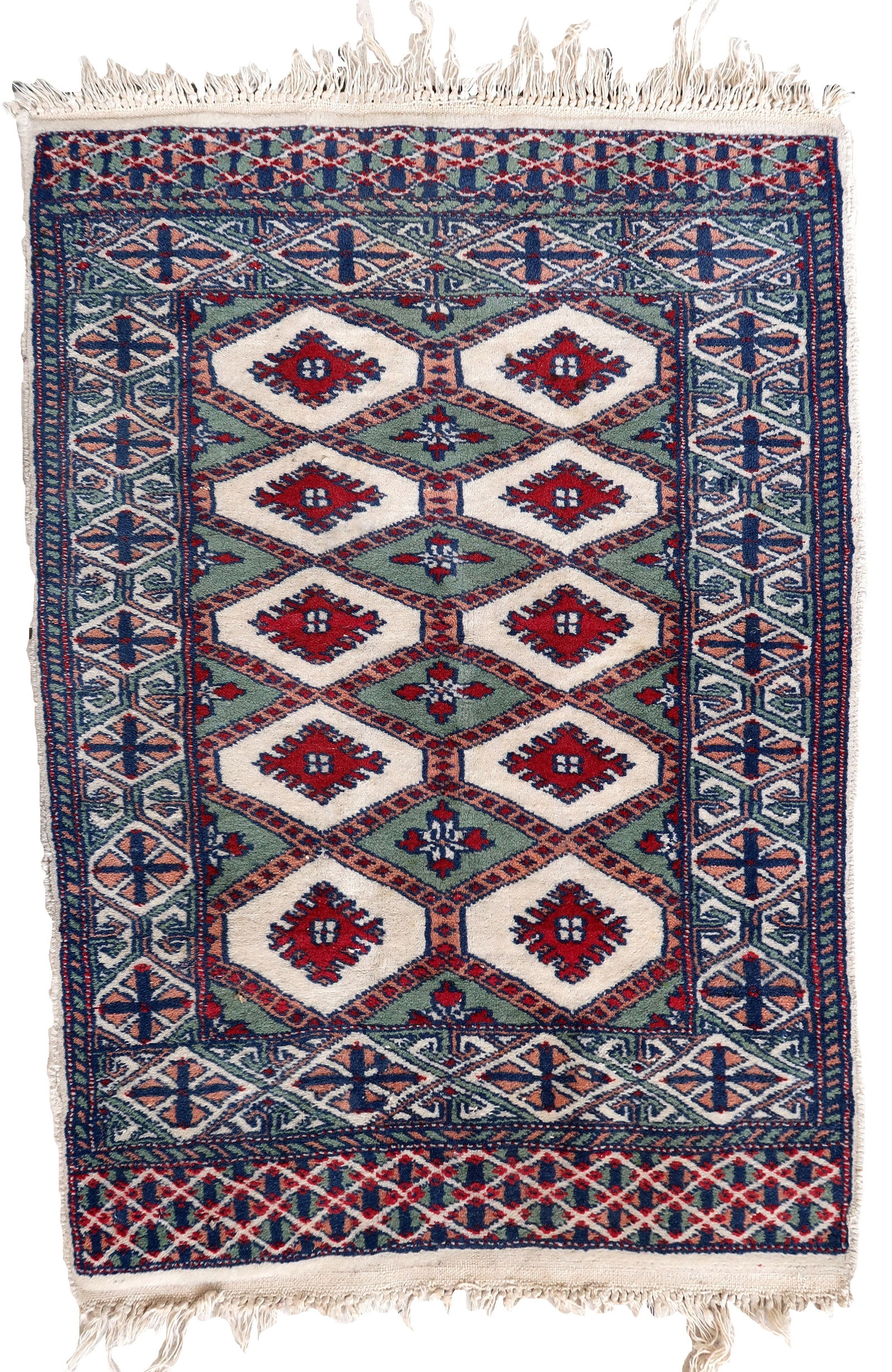 Handmade vintage Uzbek Bukhara rug 1.8' x 2.7' (56cm x 83cm) 1970s: Title:Handmade vintage Uzbek Bukhara rug 1.8' x 2.7' (56cm x 83cm) 1970sOrigin:UzbekistanDimension:1.8' x 2.7' (56cm x 83cm)Materials:woolYear:1970sDescription:Handmade vintage Bukhara rug in unusual