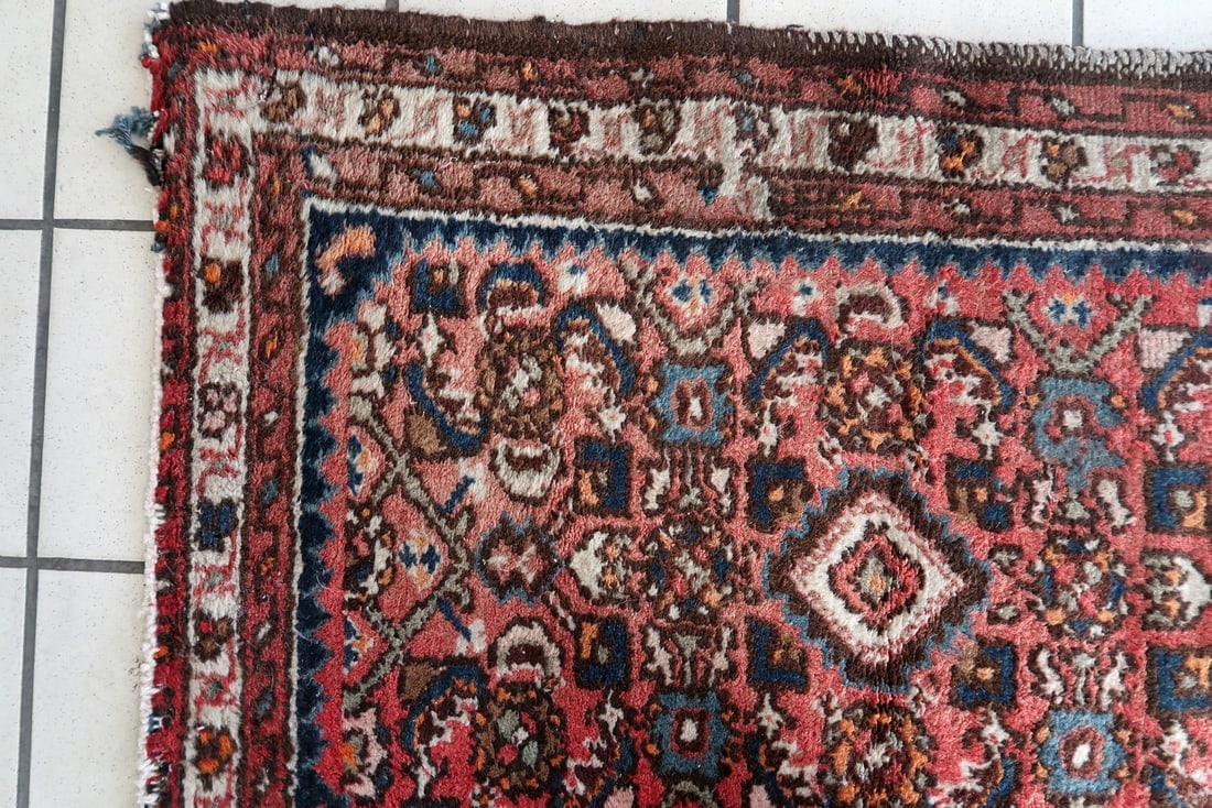 Handmade vintage Persian Hamadan rug 2' x 2.8' (62cm x 86cm) 1970s - 2