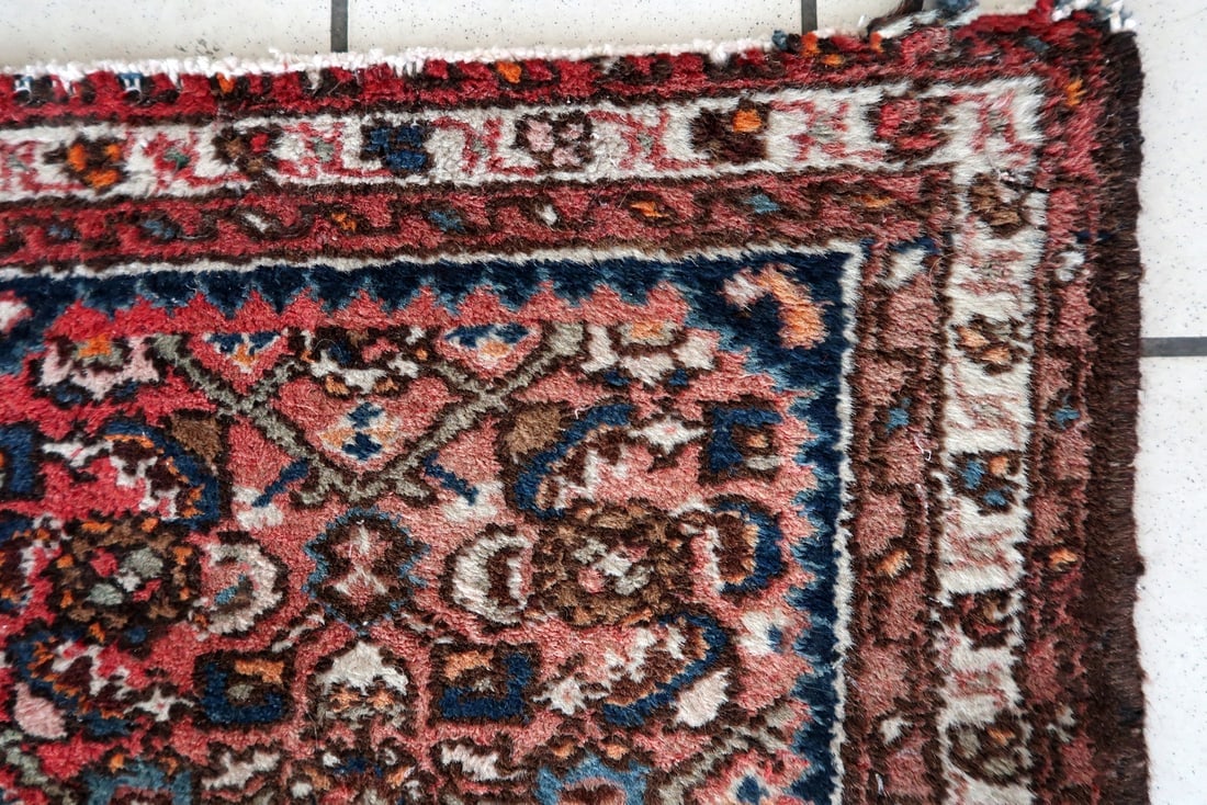 Handmade vintage Persian Hamadan rug 2' x 2.8' (62cm x 86cm) 1970s - 3