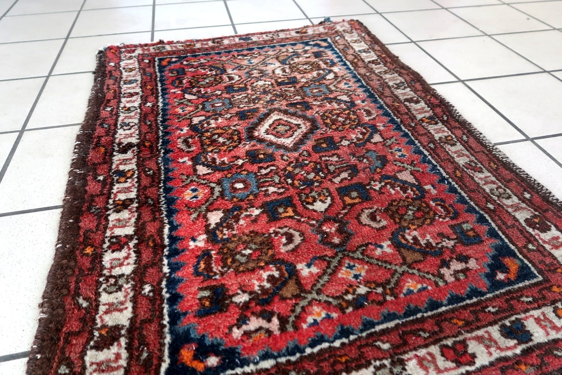 Handmade vintage Persian Hamadan rug 2' x 2.8' (62cm x 86cm) 1970s - 9