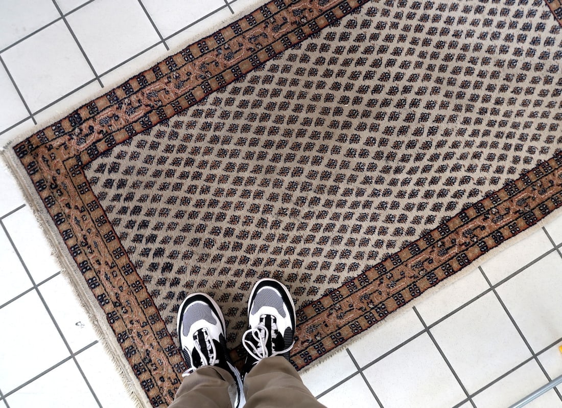 Handmade vintage Indian Seraband rug 2.9' x 5.2' (89cm x 160cm) 1970s - 7