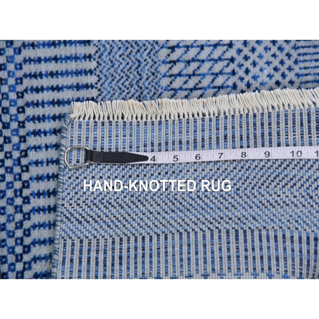 Chrome Gray Hand Knotted Grass Design Dyed Organic Wool Mat Rug - 4