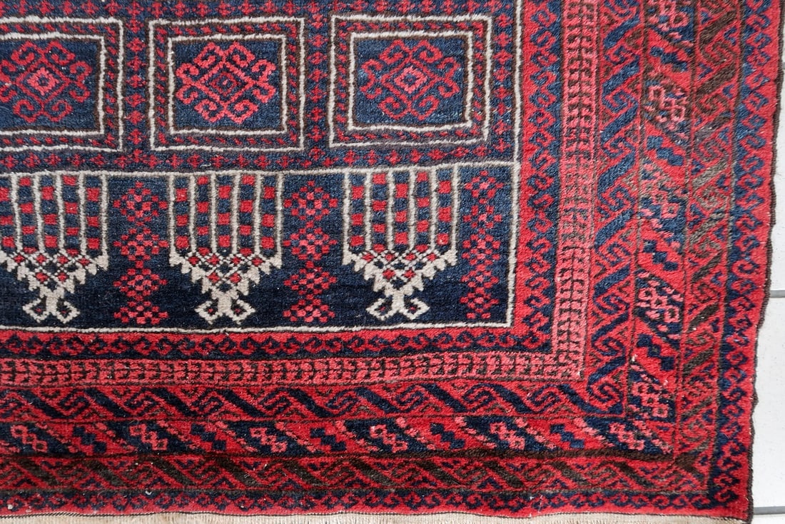 Handmade vintage Afghan Baluch prayer rug 3' x 4.9' (94cm x 152cm) 1940s - 8