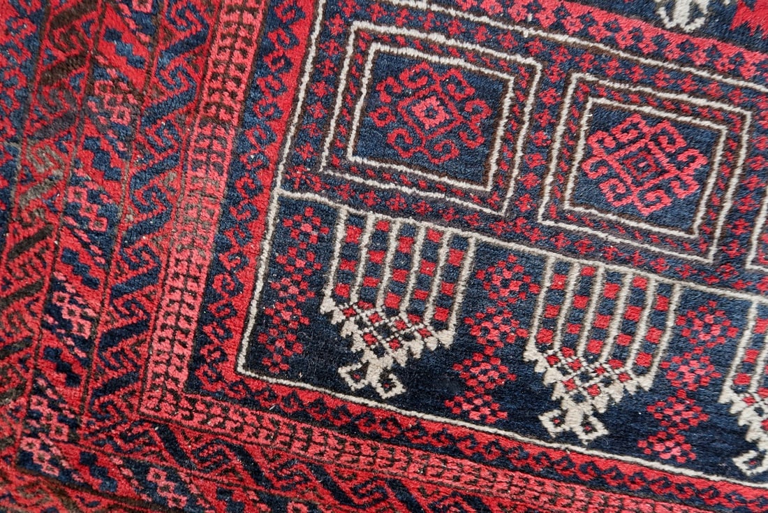 Handmade vintage Afghan Baluch prayer rug 3' x 4.9' (94cm x 152cm) 1940s - 9