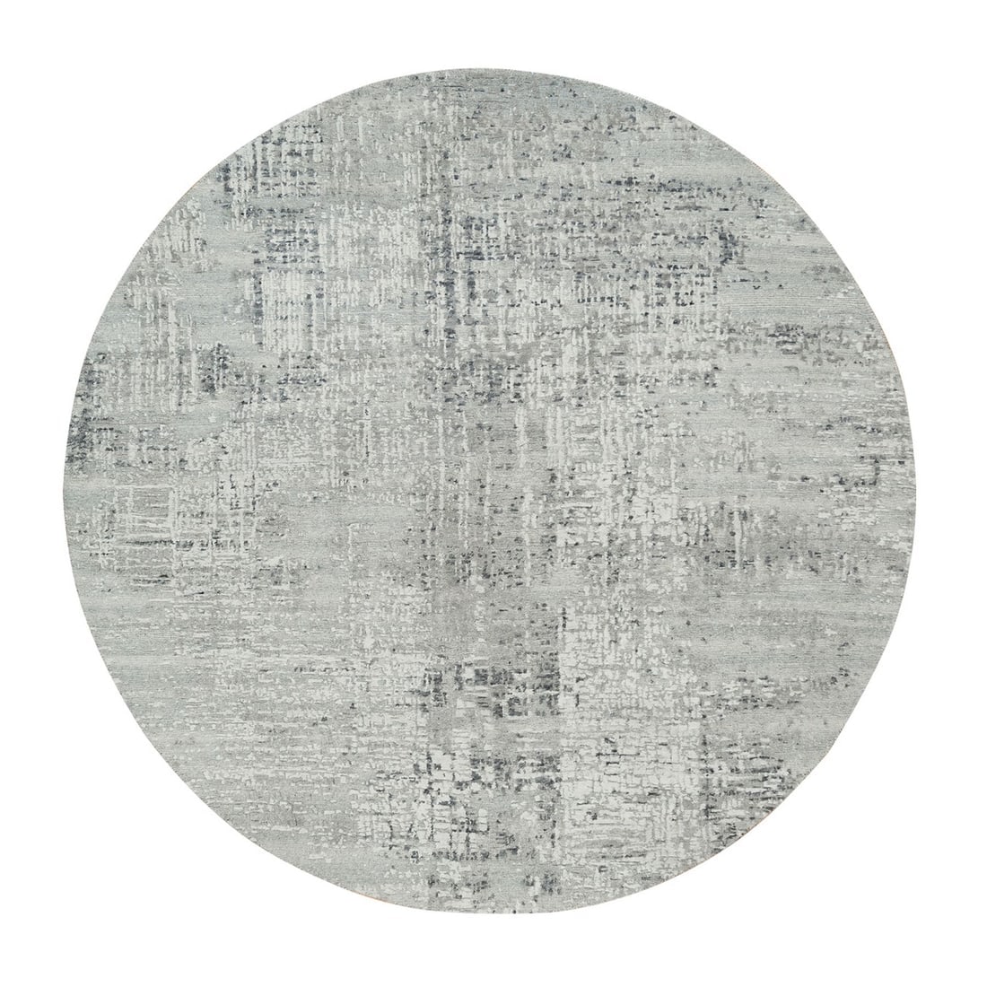 Light Gray Modern Design Natural Wool Hand Knotted Round Oriental Rug: Title: Light Gray Modern Design Natural Wool Hand Knotted Round Oriental Rug Description: This is a truly genuine one-of-a-kind. It has been Knotted for months and months in the centuries-old weaving