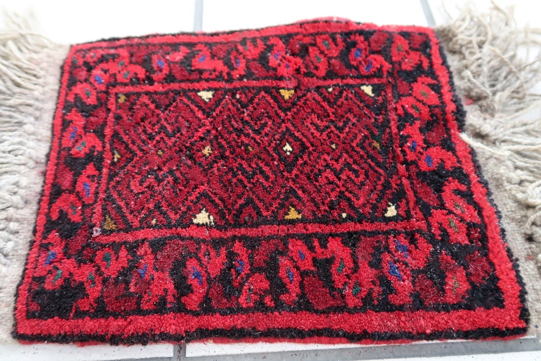 Handmade vintage Afghan Ersari mat 0.7' x 0.9' (24cm x 29cm) 1970s - 8