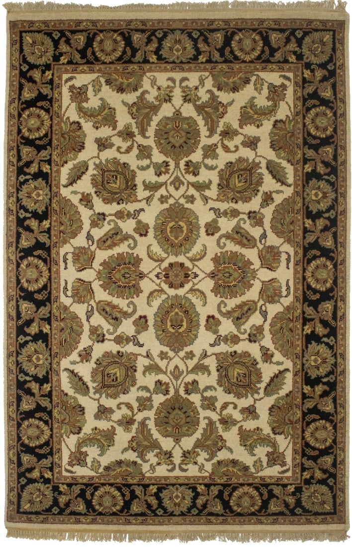 Cream Floral 4X6 Indo-Kashan Oriental Rug: Title: Cream Floral 4X6 Indo-Kashan Oriental RugDescription:Handmade 4X6 cream oriental rug made with vegetable dyes (fine wool pile and cotton foundation), superior knot count, and alluring ancient