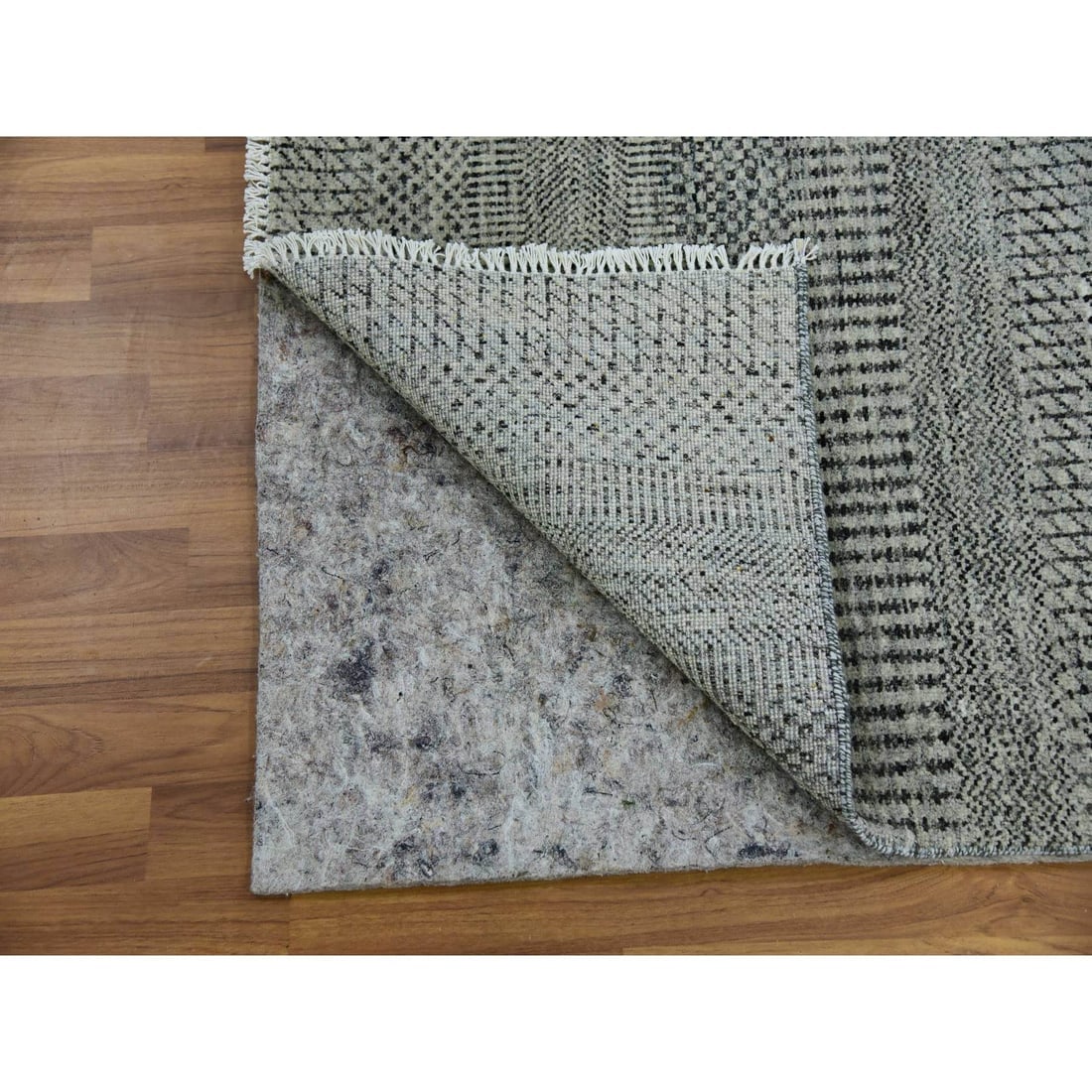 Gray Grass Undyed Wool Design Hand Knotted XL Runner Oriental Rug - 3