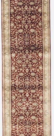 Hand Knotted Indo-Tabriz Runner Red Wool New Oriental Area Rug 2'6" x 22' - 4