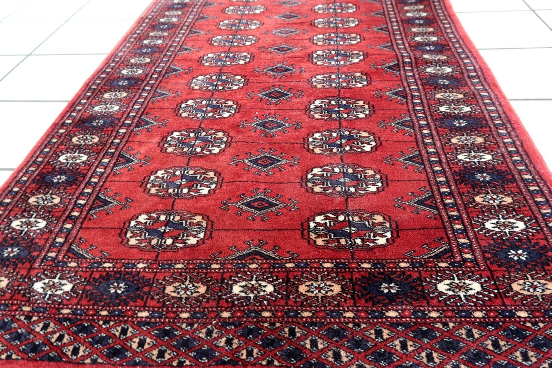 Handmade vintage Uzbek Bukhara rug 2.6' x 3.9' (81cm x 119cm) 1970s - 9