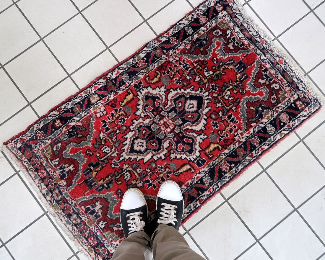 Handmade vintage Persian Hamadan mat 2.1' x 3.6' (67cm x 111cm) 1970s - 7