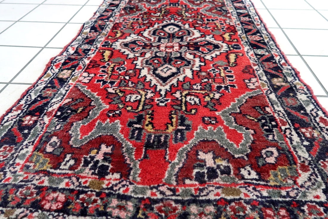 Handmade vintage Persian Hamadan mat 2.1' x 3.6' (67cm x 111cm) 1970s - 9