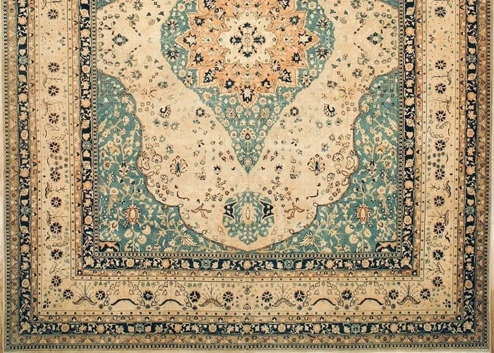 Hand-Knotted Indo-Kerman Area Rug Wool Cream Blue Oriental Carpet 11'10" x 15'1 - 2