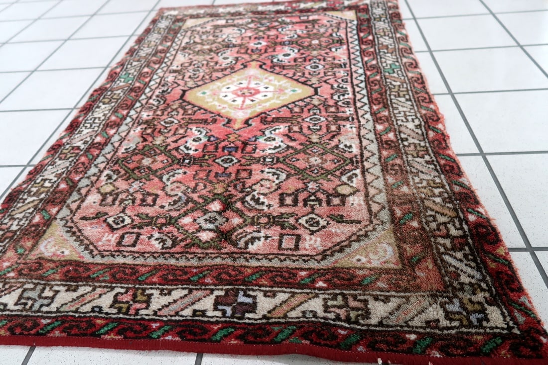 Handmade vintage Persian Hamadan rug 2.3' x 3.7' (73cm x 113cm) 1970s - 11